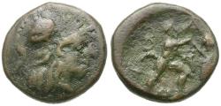 Ancient Coins - Kings of Macedon. Antigonos II Gonatas (277-239 BC) Æ17 / Pan Erecting Trophy