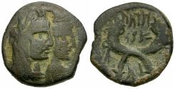 Ancient Coins - Nabatean Kings. Aretas IV (9 BC-AD 40) with Queen Shaquilath Æ17
