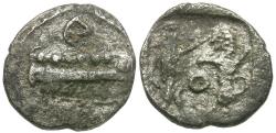 Ancient Coins - Phoenicia. Sidon. Ba`alillem (Sakton) II (401-365 BC) AR 1/16 Shekel / Galley