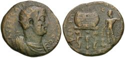 Ancient Coins - Valerian I (AD 253-260). Cilicia. Corycus Æ32 / Dionysus & Prize Urn