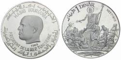 World Coins - Tunisia. History of Tunisia Series AR Proof 1 Dinar / Neptune