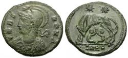 Ancient Coins - Constantine I the Great (AD 310-337). Constantinople Commemorative Æ3 / Wolf & Twins
