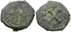Ancient Coins - *Sear 675* Byzantine Empire. Phocas (AD 602-610) with Leontia Æ Decanummium