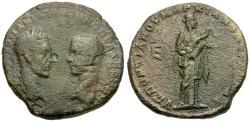 Ancient Coins - Macrinus (AD 217-218) with Diadumenian. Moesia Inferior. Marcianopolis. Pontianus, legatus consularis Æ25 / Hygieia
