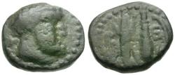Ancient Coins - Pisidia. Selge Æ13 / Club of Herakles, Thunderbolt of Zeus, Bow of Apollo