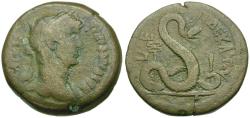Ancient Coins - Hadrian (AD 117-138). Egypt. Alexandria &#198; Diobol / Agathodaemon