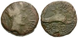 Ancient Coins - Spain. Iberia. Carteia Æ Quadrans / Cupid Riding Dolphin