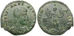 Ancient Coins - Constantius Gallus (AD 351-354) Æ Centenionalis / Emperor holding Standards
