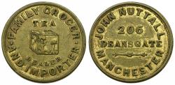 World Coins - England. Lancashire. Manchester. John Nuttall Brass Farthing
