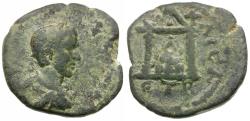 Ancient Coins - Diadumenian, Caesar (AD 217-218). Cappadocia. Caesarea Æ18 / Mt. Argaeus in Temple