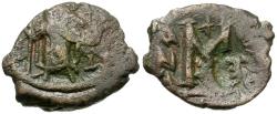 Ancient Coins - Arab-Byzantine. Constans II (AD 641-668) Imitative Æ Fals / Countermark