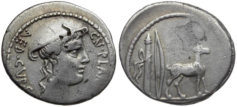 55 BC - Roman Republic. Cn. Plancius AR Denarius / Goat | Roman ...