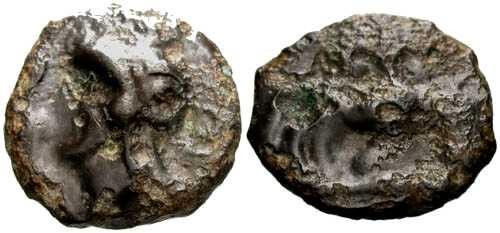 Ancient Coins - aF/aF Leuci Potin / Bull