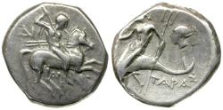 Ancient Coins - Calabria. Tarentum. Di-- and Aristokles, magistrates AR Didrachm / Nymph