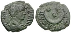 Ancient Coins - Geta (AD 198-211). Moesia Inferior. Nicopolis ad Istrum Æ17 / Crescent and Stars