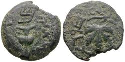 Ancient Coins - Judaea. Jewish War. First Revolt &#198; Prutah / Amphora and Vine Leaf