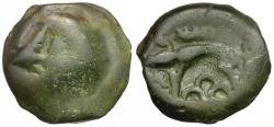 Ancient Coins - Ancient France. Celtic Gaul. Leuci Tribe Potin / Bald Head