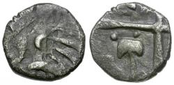 Ancient Coins - Ancient France. Celtic Gaul. Volcae Tectosages. Monnaies a la Croix. Cubist type AR Drachm