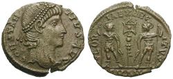 Ancient Coins - Constantius II (AD 337-361) Æ4 / Soldiers & Standard