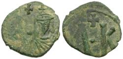 Ancient Coins - *Sear 1635* Byzantine Empire. Leo V the Armenian (AD 813-820) with Constantine Æ Follis / Damnatio