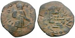 Ancient Coins - Arab-Byzantine. Umayyad Caliphate. Caliph Abdal-Malik ibn Marwan (AH 65-86 / AD 685-705) Æ Fals / Standing Caliph