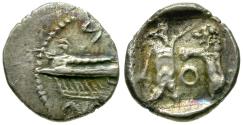 Ancient Coins - Phoenicia. Sidon. Baalshallim II (401-366 BC) AR 1/16 Shekel / Galley