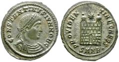 Ancient Coins - Constantine II, as Caesar (AD 316-337) Silvered Æ3 / Campgate