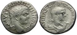 Ancient Coins - Caracalla (AD 198-217). Phoenicia. Byblos AR Tetradrachm / Bust of Emperor