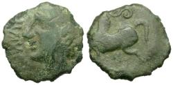 Ancient Coins - Ancient France. Celtic Gaul. Arverni Tribe Æ15 / Horse