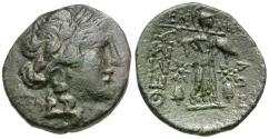 Ancient Coins - Thessaly. Thessalian League. Gennippos, magistrate Æ20 / Caps of the Dioscuri