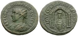 Ancient Coins - Philip II, as Caesar (AD 244-247). Mesopotamia. Nisibis Æ25 / Temple