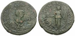 Ancient Coins - Valerian II, as Caesar (AD 256-258). Side. Pamphylia Æ29 / Athena
