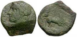 Ancient Coins - Sicily. Syracuse. Hiketas (288-279 BC) Æ22 / Biga