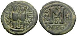 Ancient Coins - *Sear 369* Byzantine Empire. Justin II (AD 565-578) with Sophia Æ Follis