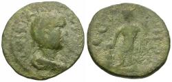 Ancient Coins - Valerian II, Caesar (AD 256-258). Mysia. Parium Æ20 / Genius