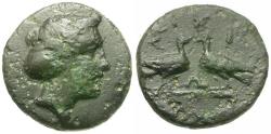 Ancient Coins - Macedon. Skione Æ16 / Two Eagles