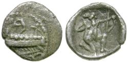 Ancient Coins - Phoenicia. Sidon. Baalshillem I or II (420-410 BC) AR 1/64 Shekel.