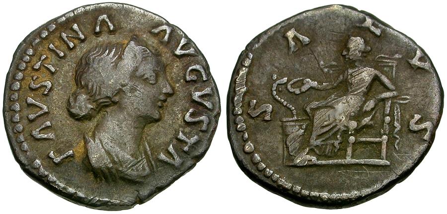 Faustina Ii (ad 147-175) Ar Denarius   Salus Seated 