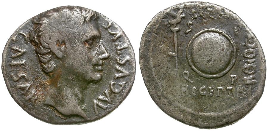 Augustus (27 BC-AD 14) AR Denarius / Shield with Aquila ...