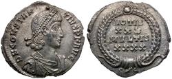 Ancient Coins - Constantius II (AD 337-361) AR Siliqua / Votive wreath