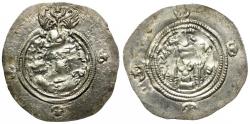 Ancient Coins - Sasanian Empire. Khusro II (AD 591-628) AR 32mm Drachm / Fire Altar