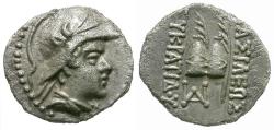 Ancient Coins - Kings of Baktria. Eukratides I (170-145 BC) AR Obol / Caps of Dioscuri