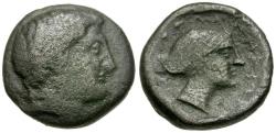 Ancient Coins - Thessaly. Phalanna Æ16 / Nymph
