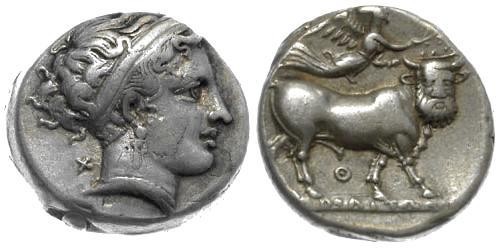 Ancient Coins - gVF/nEF Campania, Neapolis AR Nomos (Didrachm)