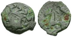 Ancient Coins - Ancient France. Celtic Gaul. Aulerci Eburovices Tribe Æ16 / Bird on Horse