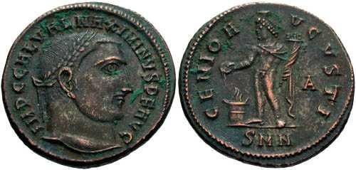 Ancient Coins - VF/VF Maximinus II Follis / Genius