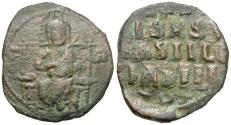 Ancient Coins - *Sear 1856* Byzantine Empire. Anonymous Class F Æ Follis / Christ Enthroned