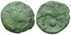 Ancient Coins - Ancient France. Celtic Gaul. Bellovaci Tribe Æ15 / Man-headed Horse