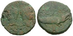 Ancient Coins - Augustus (27 BC-AD 14) with Agrippa. Gaul. Nemausus (Nimes) Æ Dupondius / Crocodile