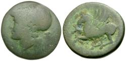 Ancient Coins - Bruttium. Lokroi Epizephyrii. Time of Pyrrhos of Epeiros (281-272 BC) Æ23 / Pegasos